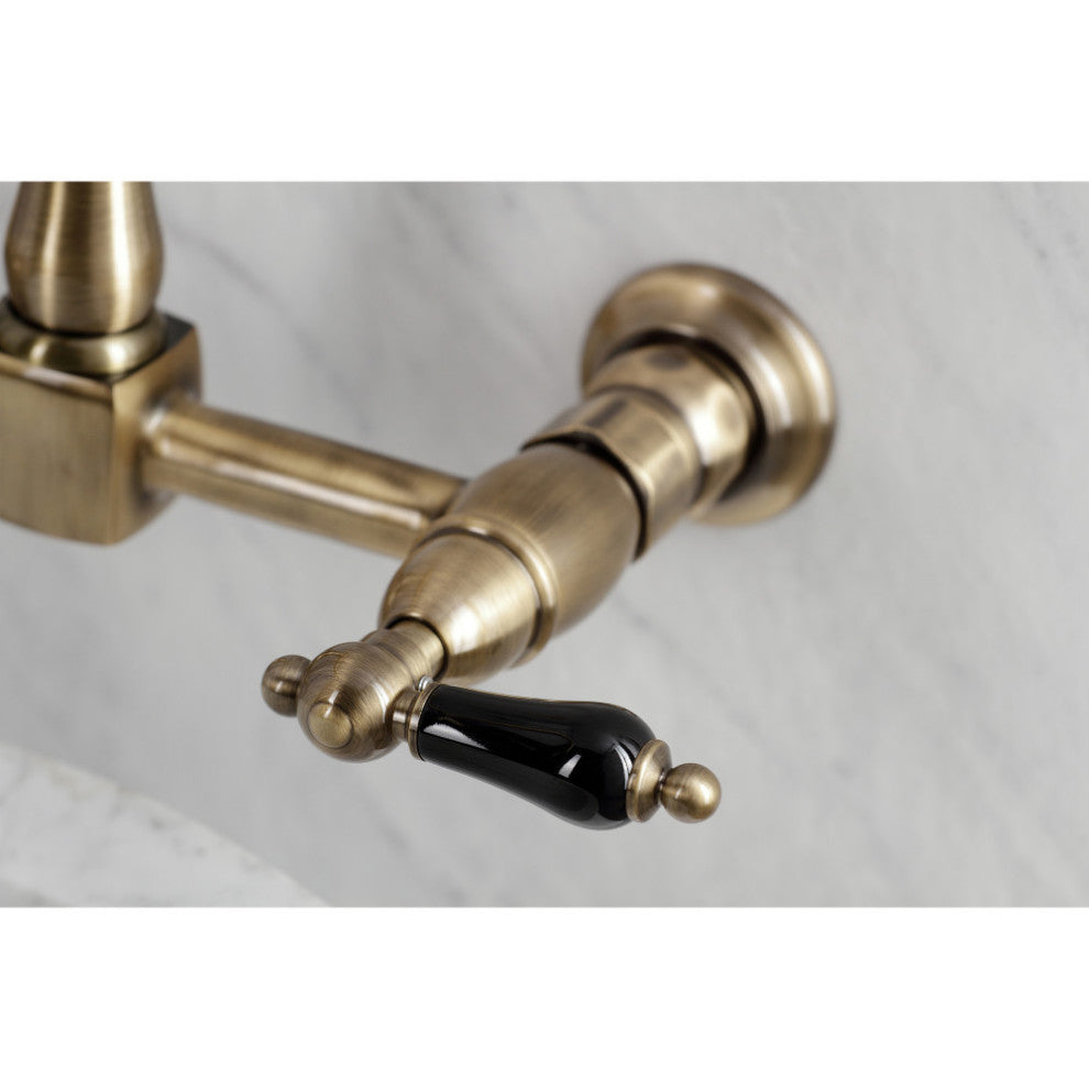Kingston Brass KS1243PKL Duchess Wall Mount Bridge Kitchen Faucet, Antique Brass