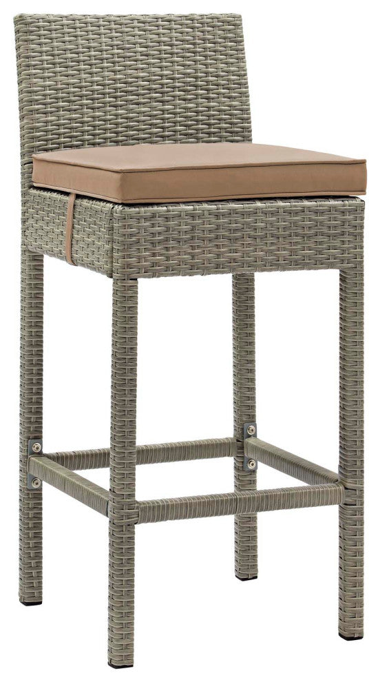 Conduit Outdoor Patio Wicker Rattan Bar Stool, Light Gray Mocha
