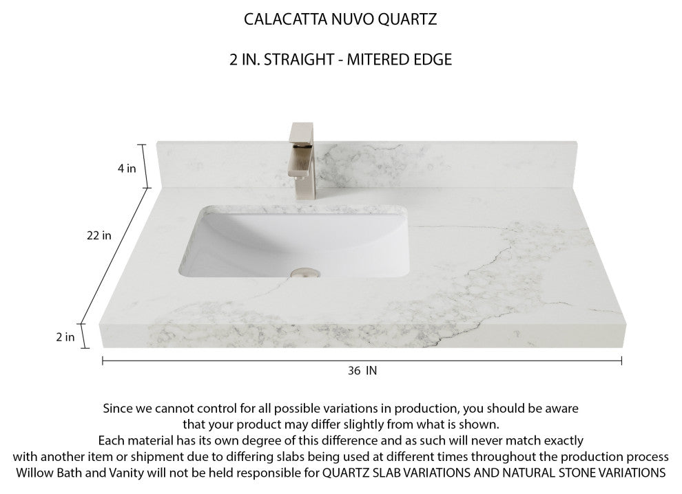 Madison Teak 36 Left Offset Bath Vanity in Dark Natural 2" Calacatta Nuvo