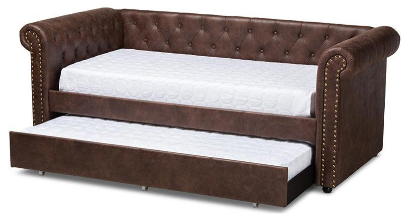 Mabelle Brown Faux Leather Upholstered Daybed With Trundle