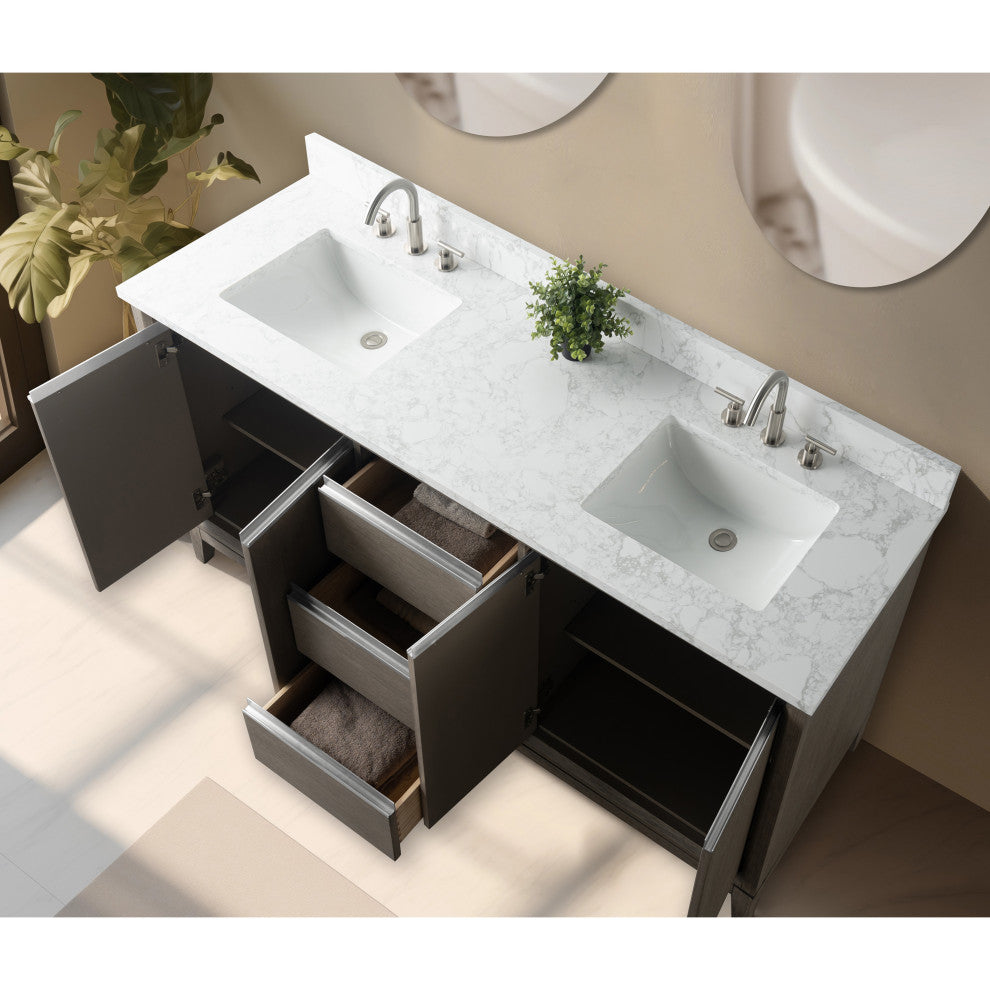 Vanity Art Bathroom Vanity With Sink, Driftwood Gray, 72" Double