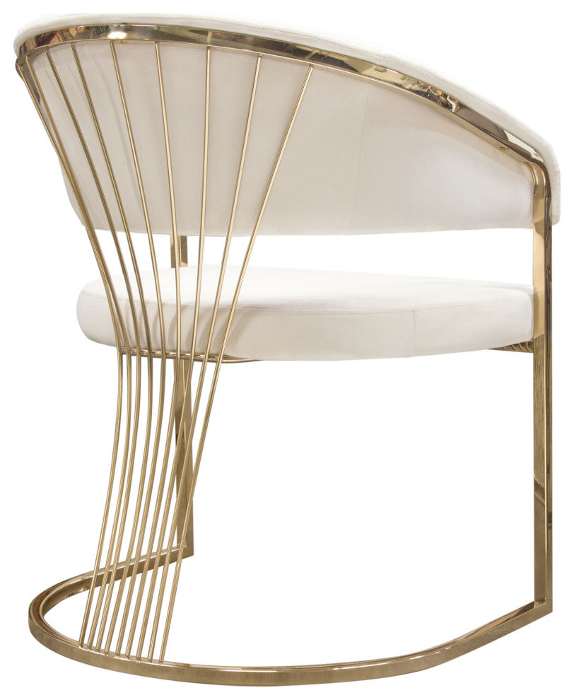 Solstice Dining Chair, Cream Velvet With Polished Gold Metal Frame