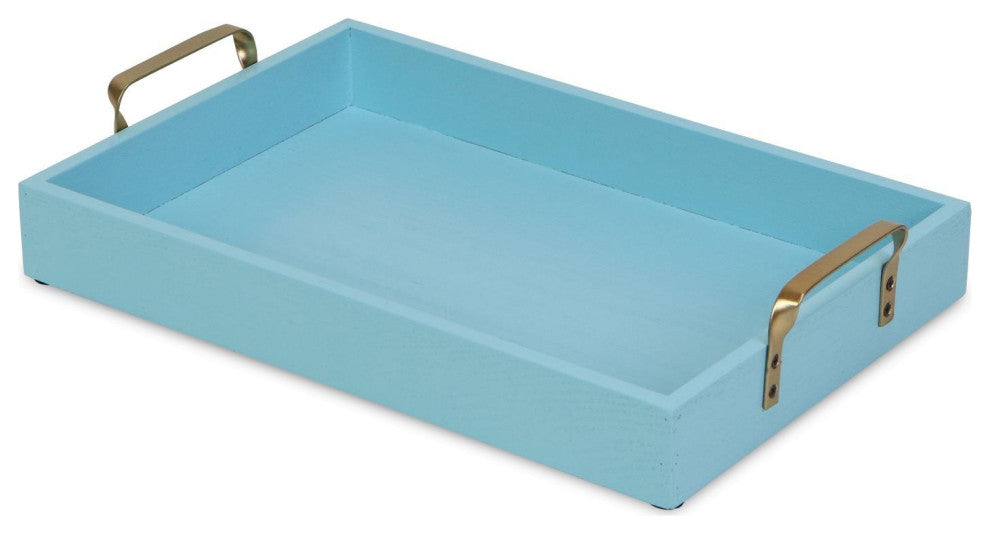Light Blue Wooden Tray With Gold Handles