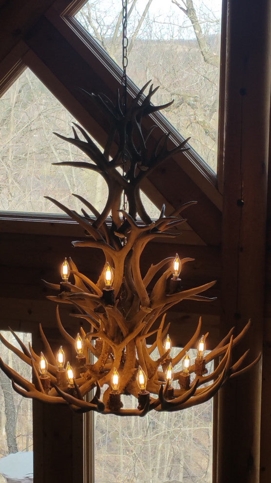 Mule Deer Cascade Antler Chandelier Light, Extra Large, Rawhide Shades