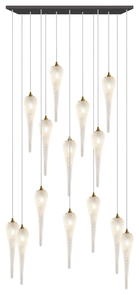 Icicle 14 Blown Glass Chandelier, Black, 60", Clear Glass