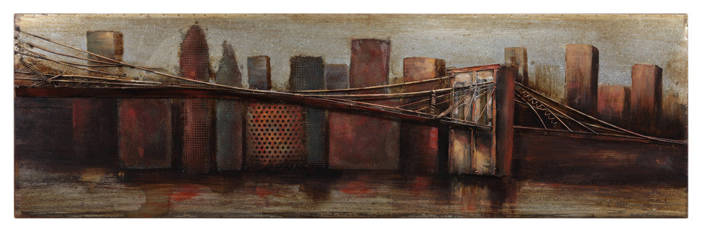 "Bridge to the City" Primo Mixed Media Hand Painted 3D Metal Wall Art