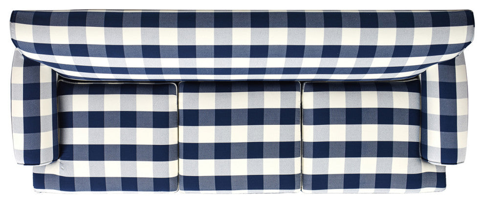Alana Lawson 88" 3-Cushion Tight Back Sofa, Blue Lattice Woven