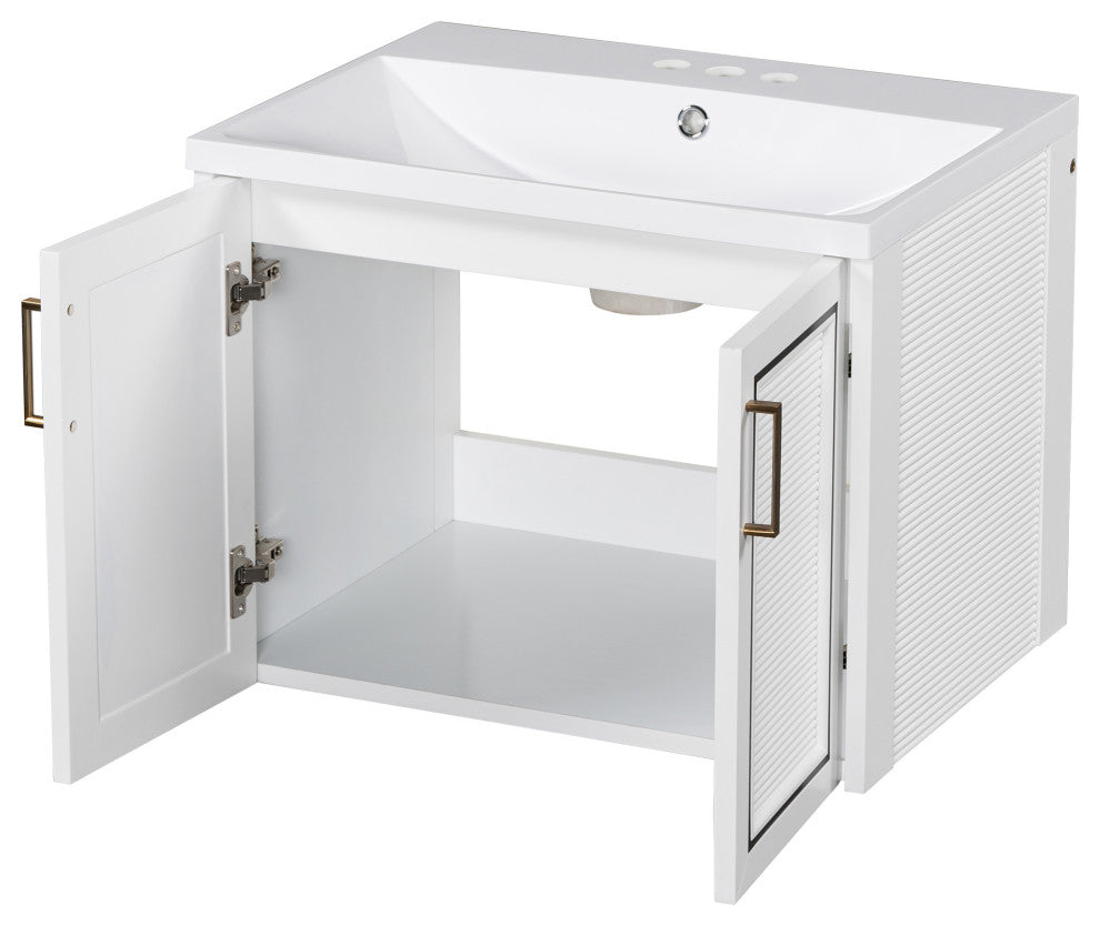 24 inch MDF Wall-Mounted Bathroom Vanity Set Integrated Ceramic Sink