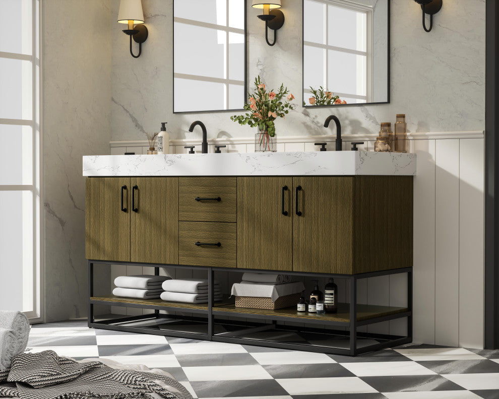 Home Living 60" Double Bathroom Vanity, Chestnut Brown