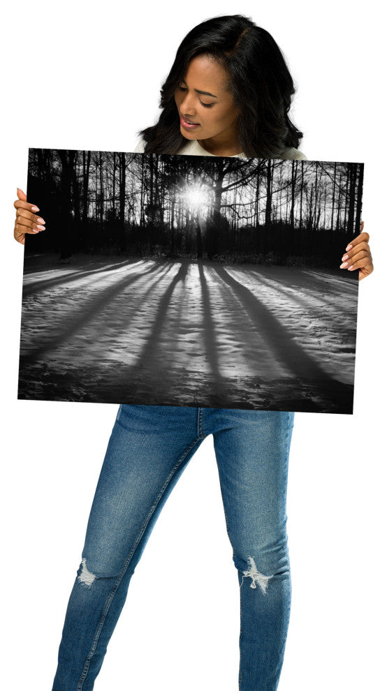 Country Wall Art: Winter Shadows Black & White Landscape Unframed Print, 18" X 24"