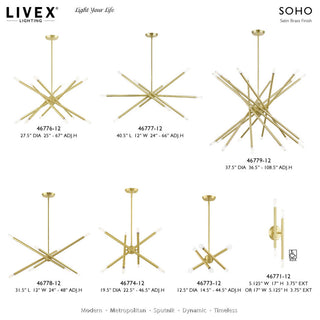 Soho 10 Light Satin Brass Linear Chandelier