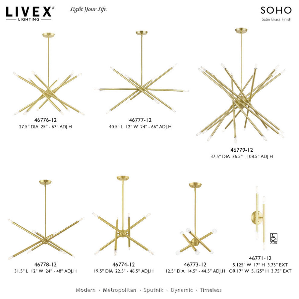 Soho 10 Light Satin Brass Linear Chandelier