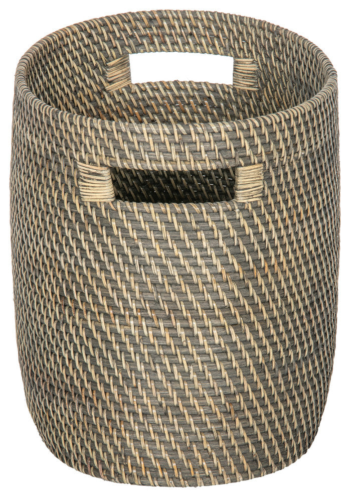 Loma Rattan Oval Magazine Rack, Gray-Brown