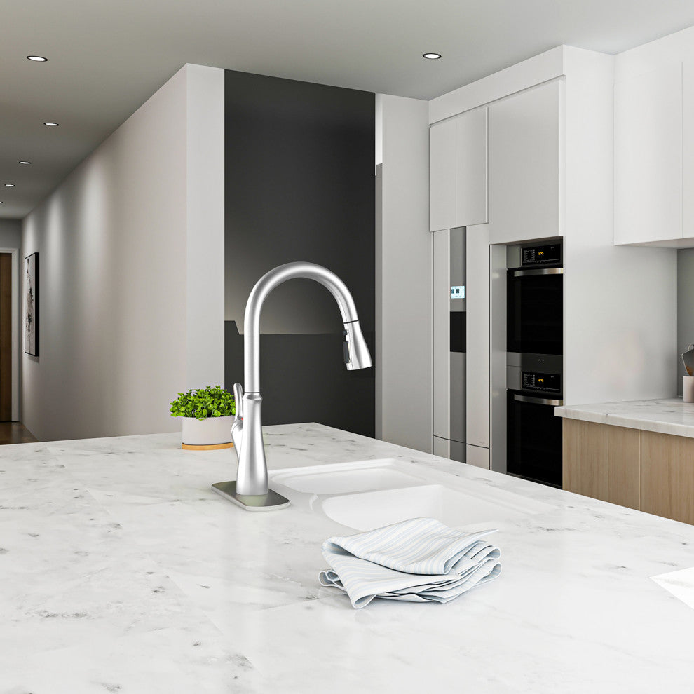 Single Handle Deck Mounted High Arc Pull Down Touchless Kitchen Faucet, Brushed