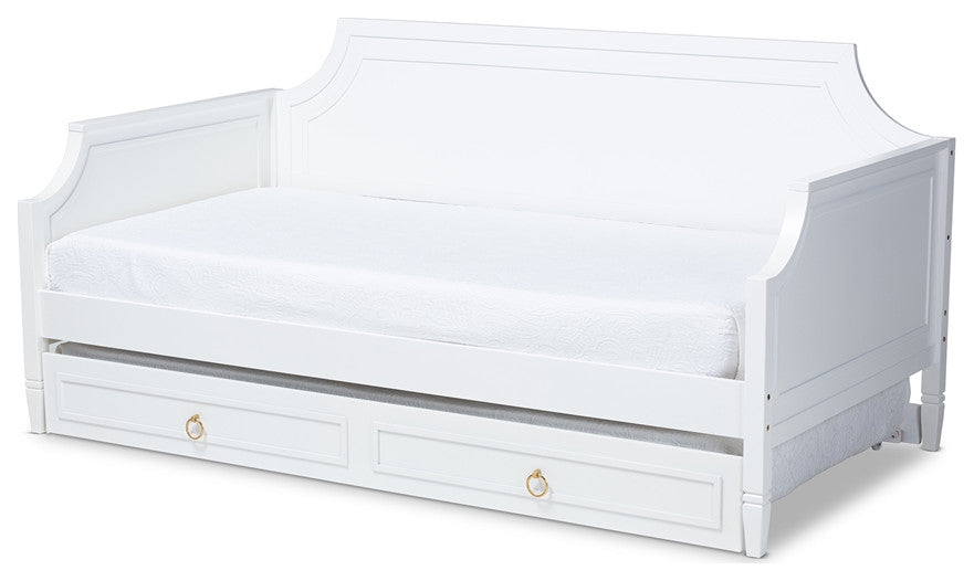 Classic White Finished Wood Twin Size Daybed With Trundle