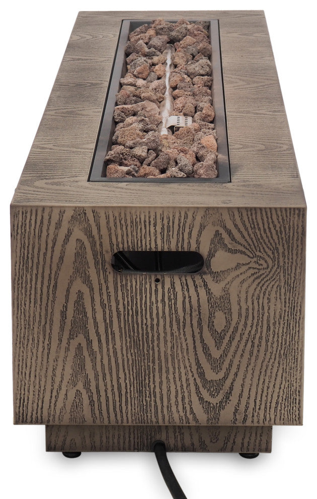 Jasmine Outdoor 50,000 BTU Rectangular Fire Pit, No Tank Holder, Brown Wood Pattern