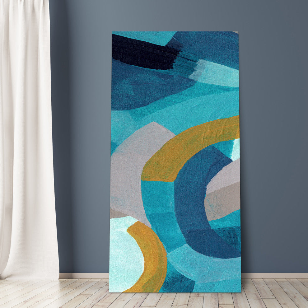 "Puzzle Blues B" Frameless Free Floating Panel Graphic Wall Art, 72"x36"