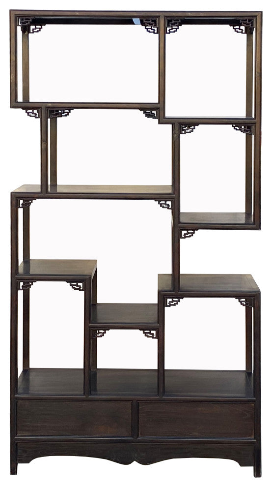 Chinese Brown Stain Treasure Display Curio Cabinet Room Divider Hcs7161