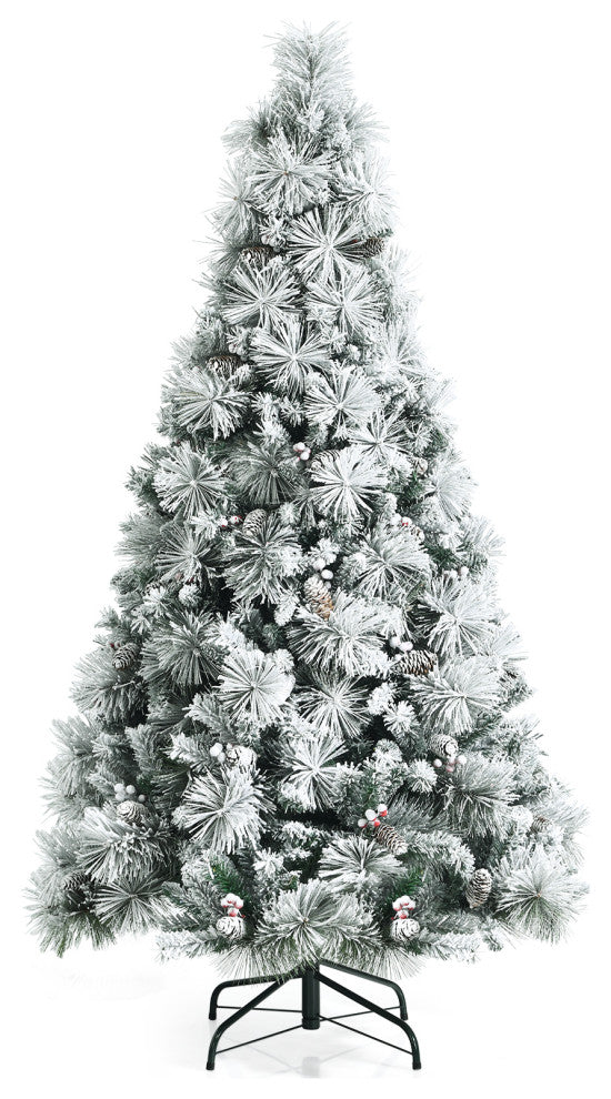 Costway 6ft Artificial Christmas Tree, Snow Flocked Hinged Xmas Tree