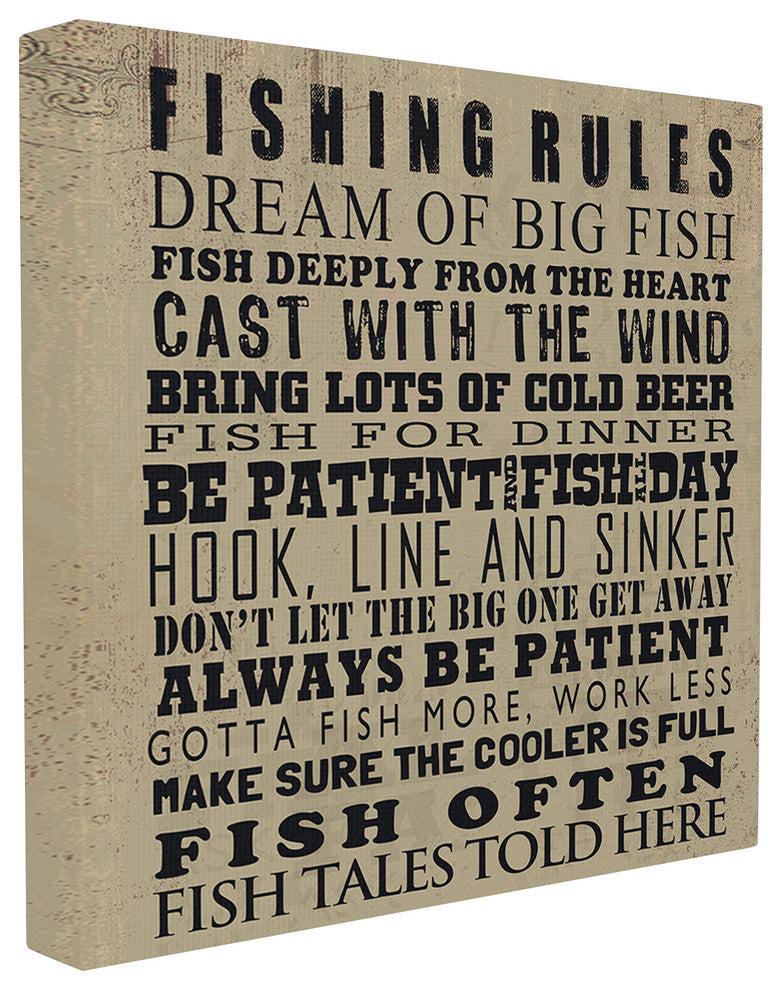 Fishing Rules Typography Stretched Canvas Wall Art, 24x24
