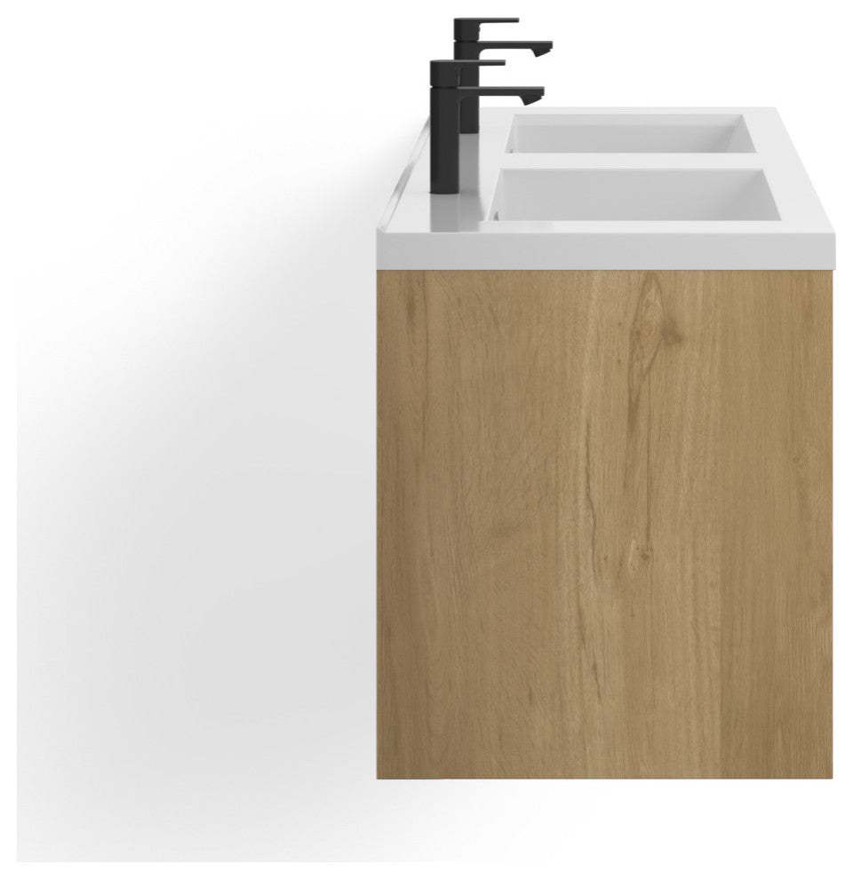 The Daria Bathroom Vanity, White Oak, 60", Double Sink, Wall Mount