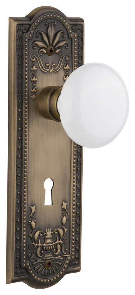 Single Meadows Plate With White Porcelain Knob, Antique Brass