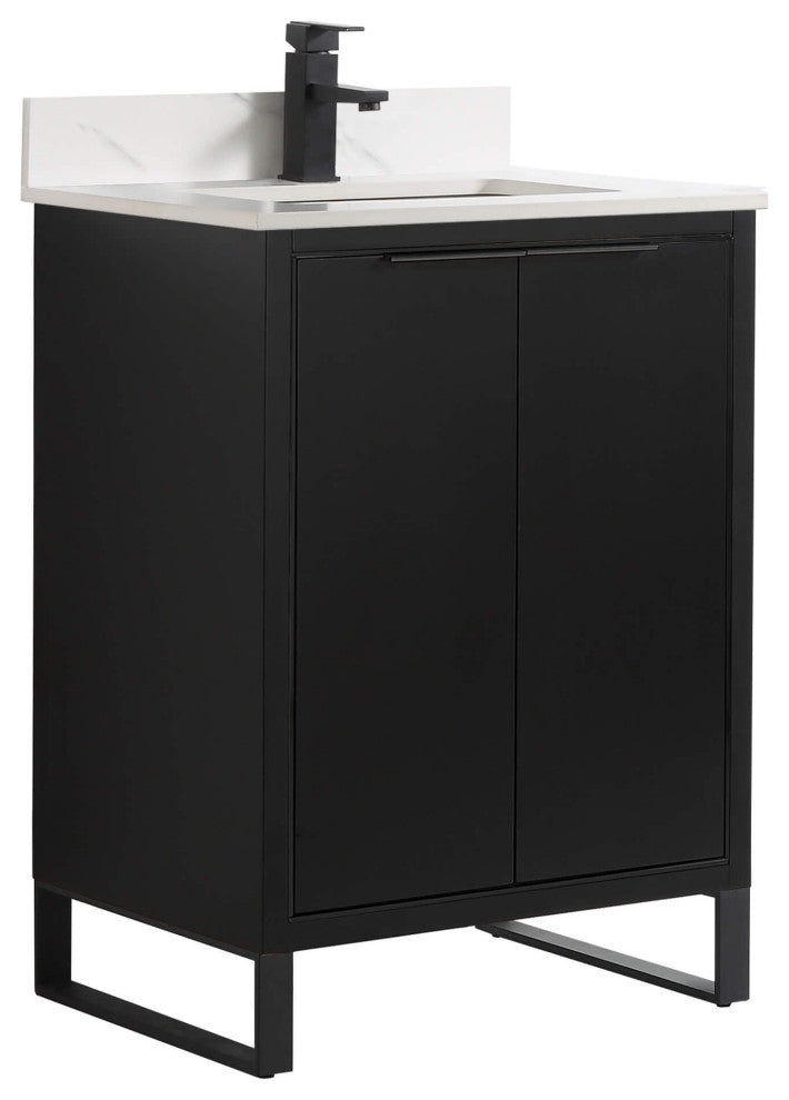 Opulence Bath Vanity, Black Matte, 24", Black Hardware, White Carrara Top