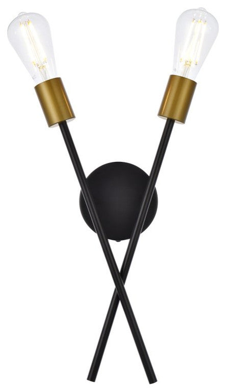 Alfie 2-Light Wall Sconce, Black With Brass