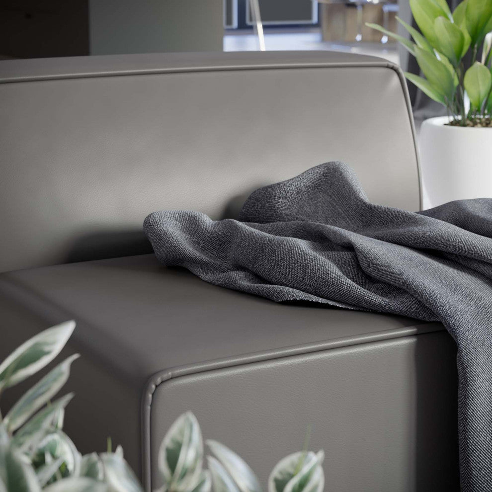 Sofa Middle Chair, Faux Vegan Leather, Gray, Modern, Lounge Hospitality