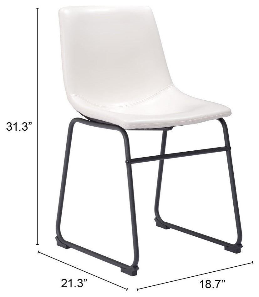 Dining Chair, Set of 2, Faux Vinyl Leather, Distressed White, Black, Industrial