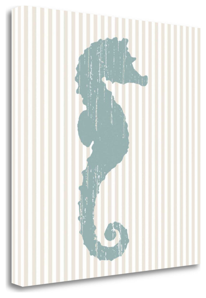 20" Aqua Seahorse Tan Striped Background Giclee Wrap Canvas Wall Art