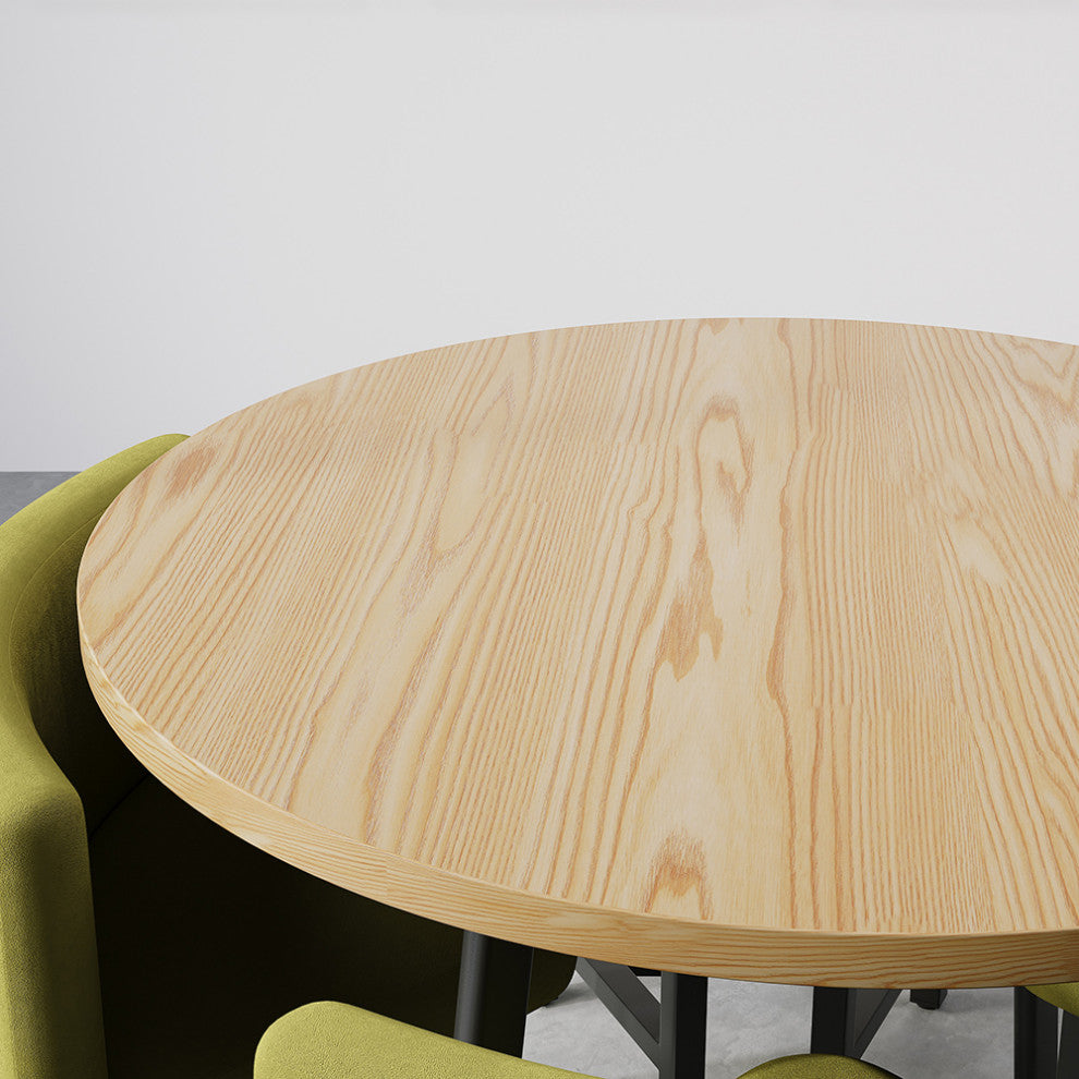 40" Round Wooden 4 Seater Dining Table Set Upholstered Chairs for Nook Balcony, Yellow