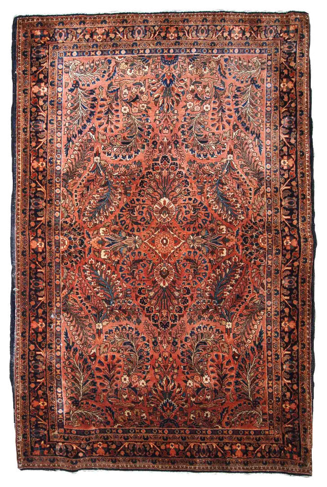 Handmade Antique Persian Sarouk Rug, 3.6'x5.5', 110cmx167cm 1920s