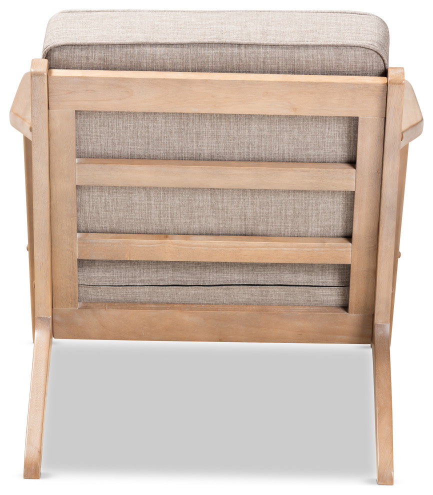 Woodard Light Grey Upholstered Antique Oak 2-Piece Wood Armchair and Ottoman Set