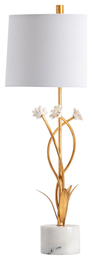 31.5"H Gold Metal Table Lamps With White Drum Shade, Set of 2