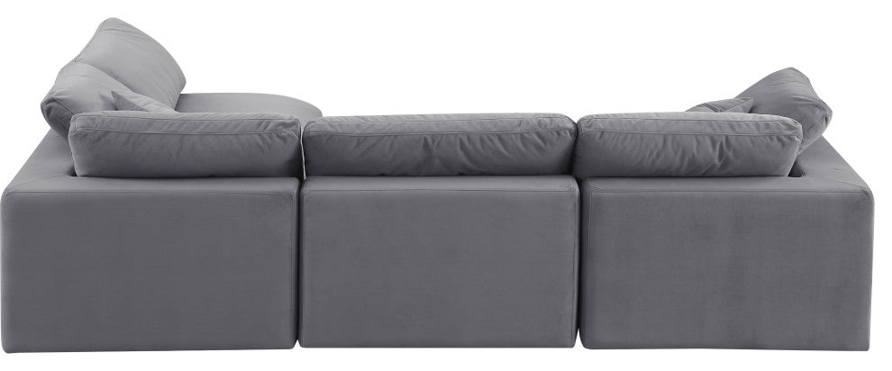 Comfy Upholstered L-Shaped Modular Sectional, Grey, 4-Piece: 2 Armless Chair, 2 Corner Chair, Velvet