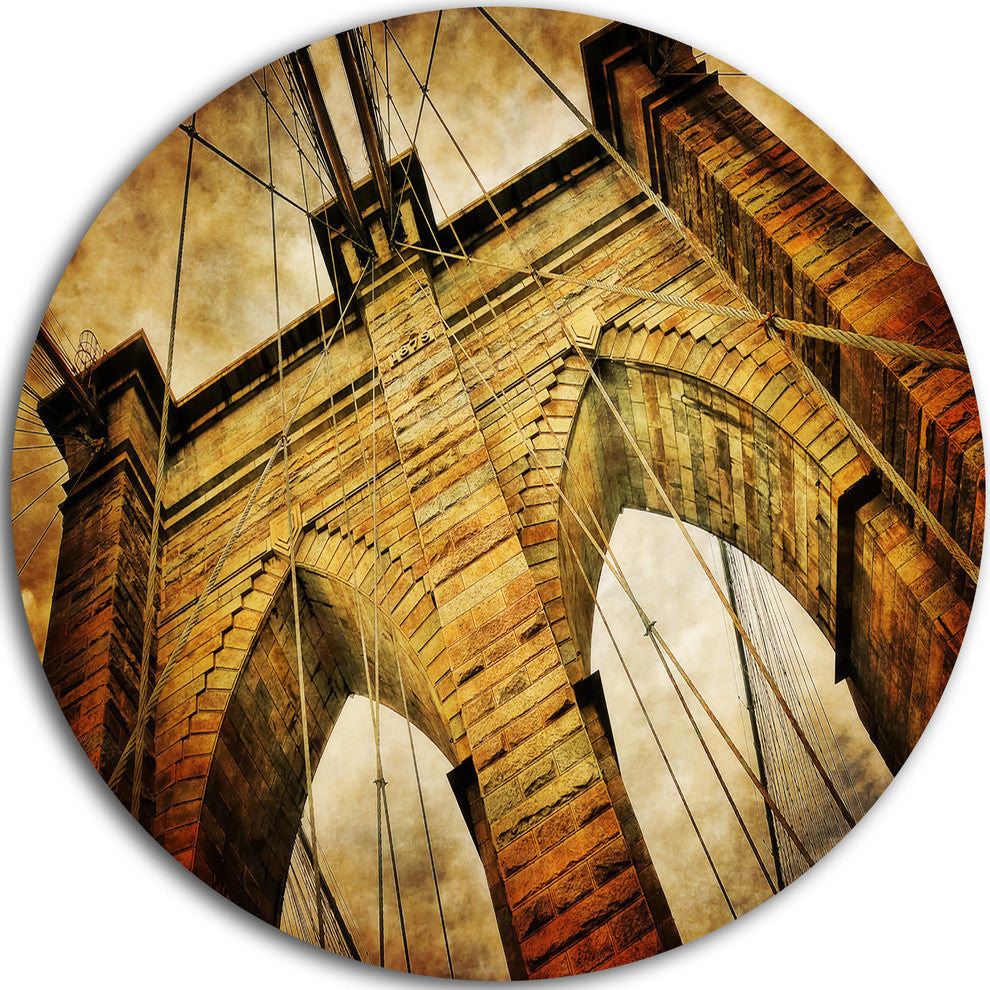 Vintage Brooklyn Bridge, Contemporary Round Wall Art, 11"