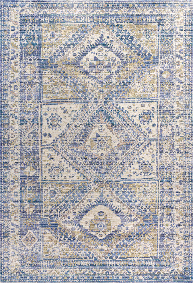 Darija Ornate Geometric Medallion Area Rug, Blue, 3 X 5