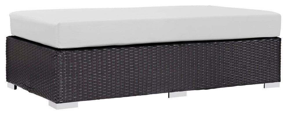 Convene Outdoor Patio Fabric Rectangle Ottoman, Espresso White