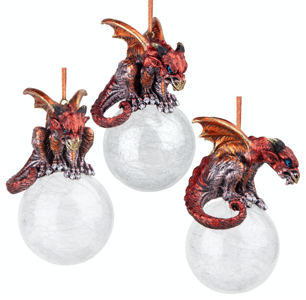 Set of 3 Pensive Percher Dragon Ornaments