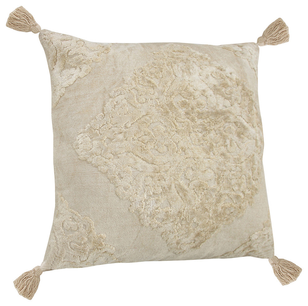 Beige Traditional Textured Medallion Throw Pillow, 20" X 20"