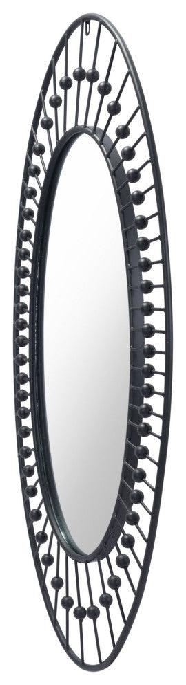 Frame Wall Mirror, Oval, Glass, Steel Metal, Black, Bedroom Living