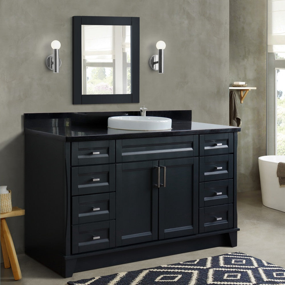 61" Single Sink Vanity, Dark Gray Finish And Black Galaxy Granite