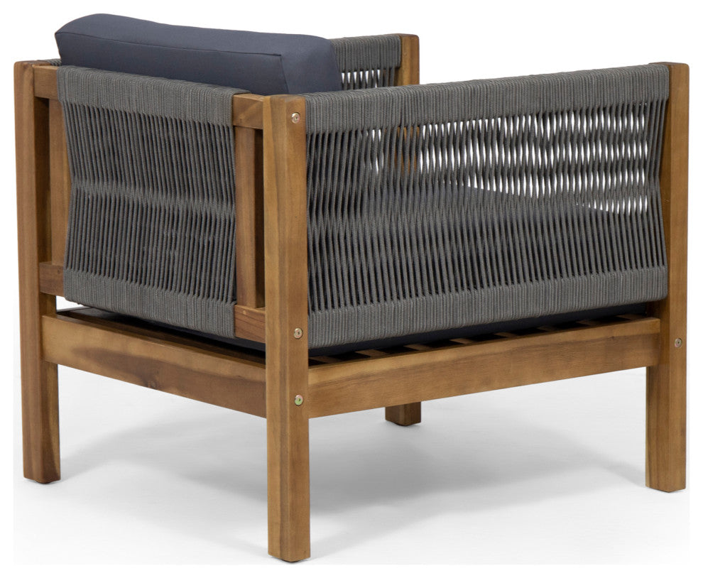 Charlotte Outdoor Acacia Wood and Rope Club Chair, Single