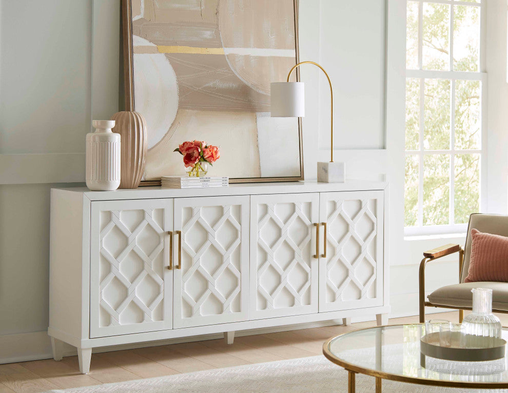 Modern Wood 70" Console With With doors, TV Stand, Fully Assembled, White