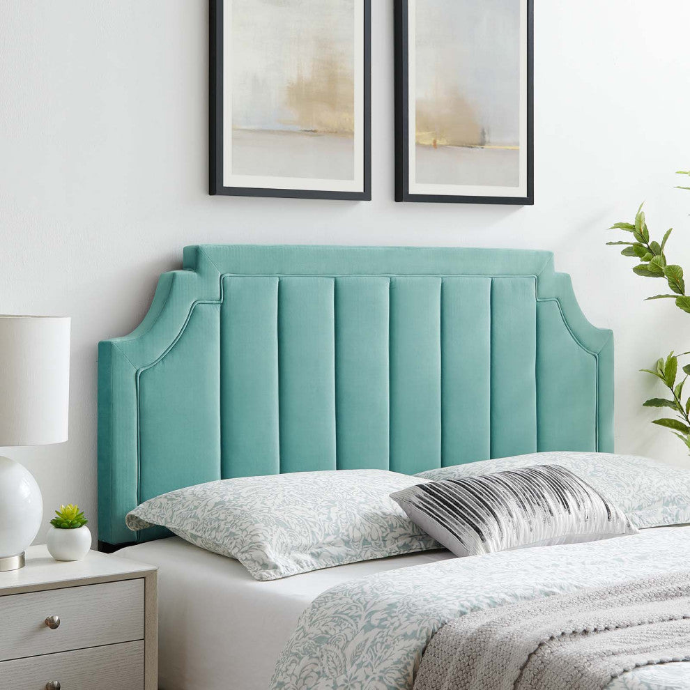 Tufted Headboard, King Size, Velvet, Blue, Modern Contemporary, Bedroom Master