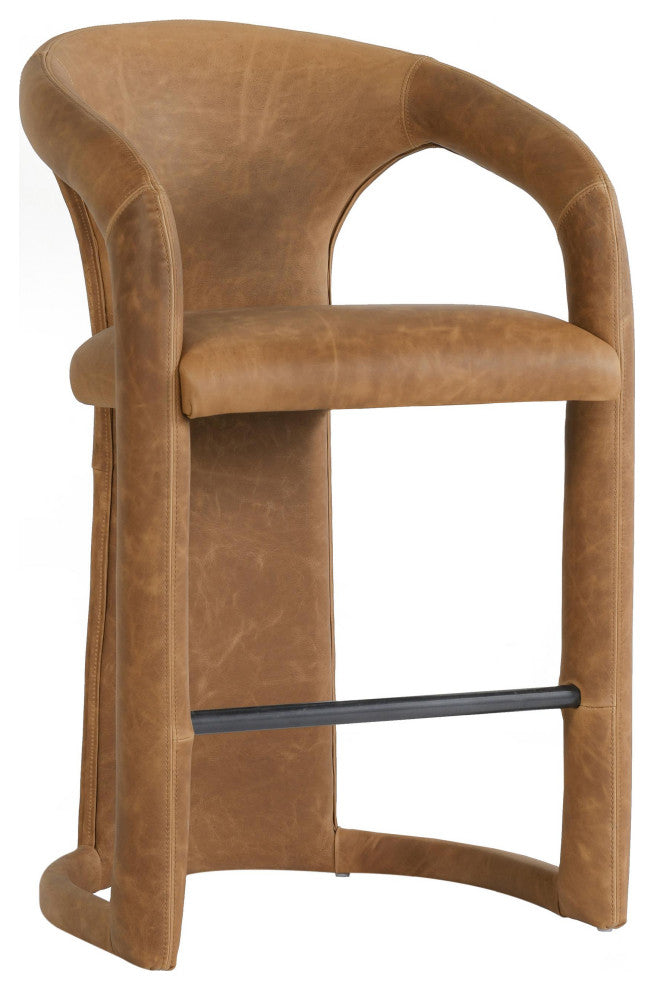 Kosas Home Archie 26" Distressed Leather Counter Stool, Brown