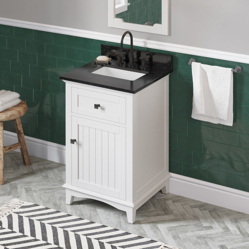 Savino Modern 24" White Single Sink Vanity, Black Granite Vanity Top