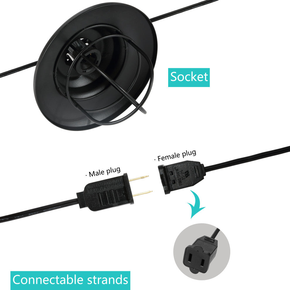 10-Light Indoor/Outdoor 10' Rustic G40 Metal Cage Shade String Lights, Black