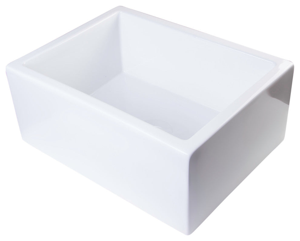 24" White Smooth Thick Wall Fireclay Single Bowl Farm Sink